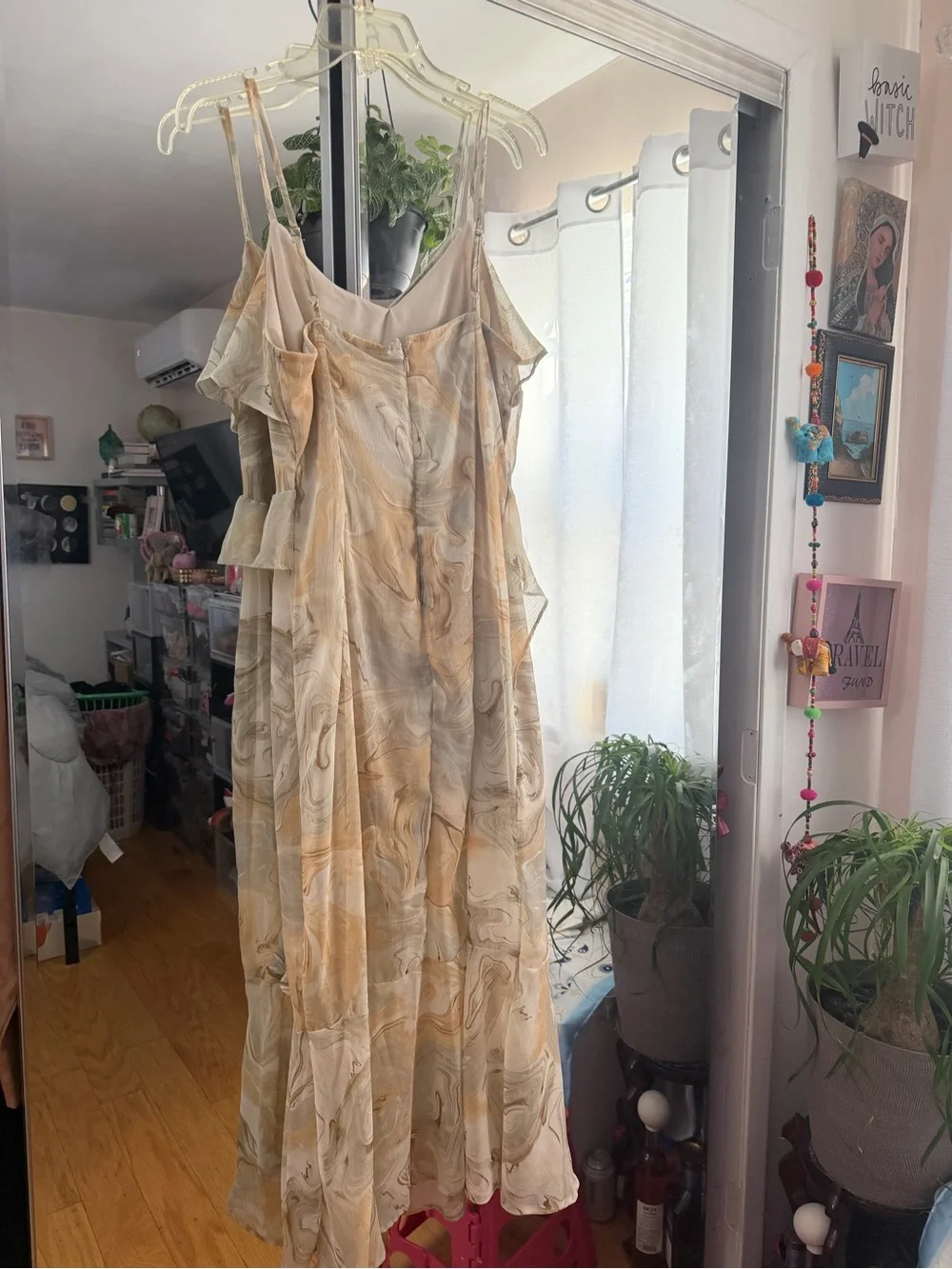 Blu Pepper Beige Marble-Ruffle Slip Dress